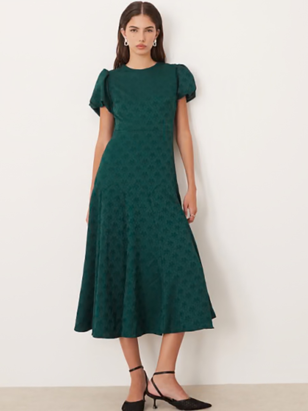 Nwt Sister Jane godet jacquard midi dress in emerald green cocktail size M+